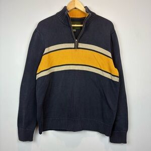 Eddie Bauer vintage quarter Zip Sweater in Navy and Yellow